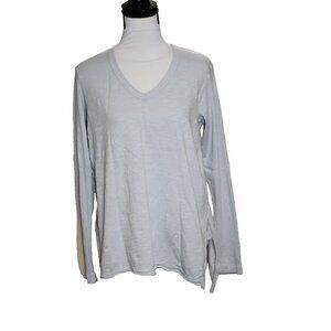Wilt Asymmetrical Hem Blue Cotton Long Sleeve V Neck Shirt Size Small USA